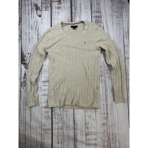 Tommy Hilfiger Jumper Women Medium White Cable Knit Sweater Crew Neck Size M